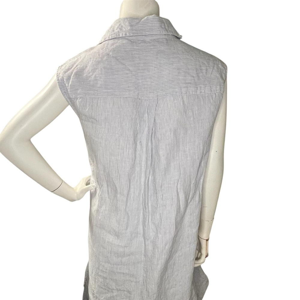 Tahari Light Gray Blue Striped Linen Plus Size Sleeveless Shirt Dress lagenlook - Picture 3 of 8